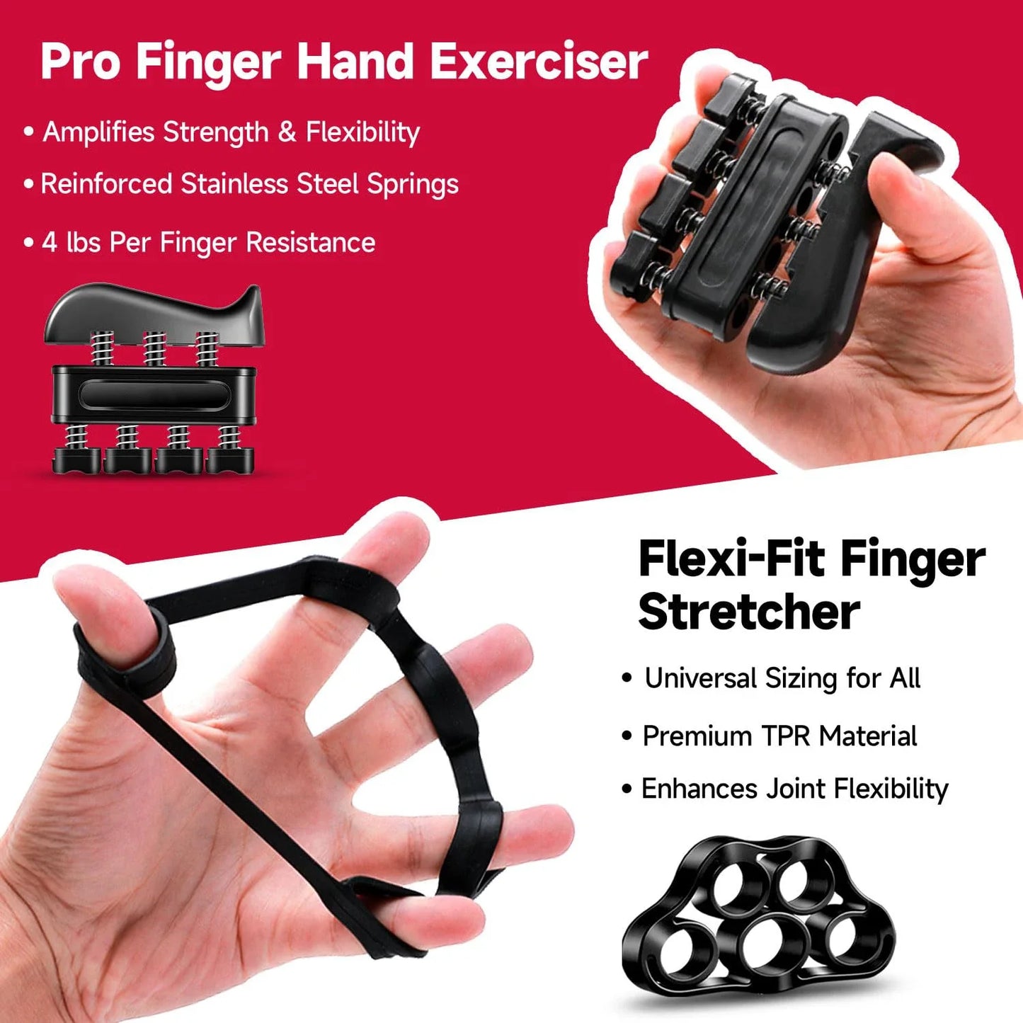 5-60Kg Adjustable Grip Strength Trainer with Finger Exerciser Hand Grip Strengthener