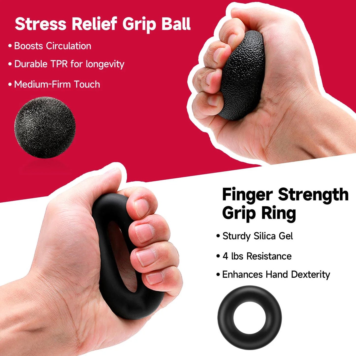 5-60Kg Adjustable Grip Strength Trainer with Finger Exerciser Hand Grip Strengthener