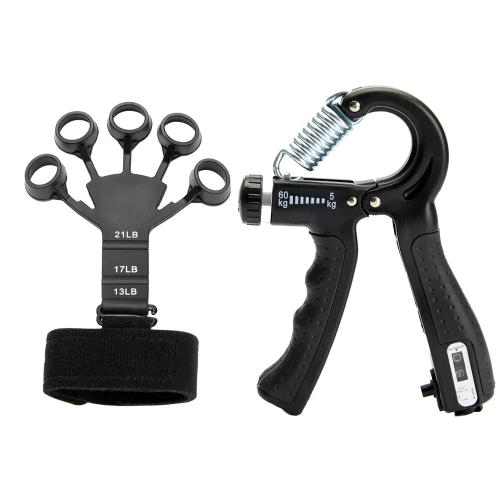 5-60Kg Adjustable Grip Strength Trainer with Finger Exerciser Hand Grip Strengthener